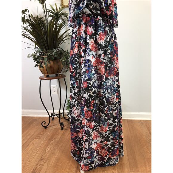 Xhilaration Maxi Dress S/P Partial Lined Layered Empire Elastic Waist Cottage - Picture 3 of 7